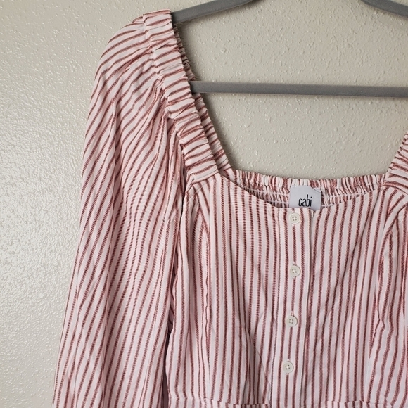 Cabi Carnival Striped Button Front Square Neck Puff Sleeve Blouse Womens S - Picture 9 of 11